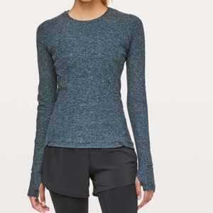 Lululemon Runderful Heathered Petrol Blue Black Long Sleeve